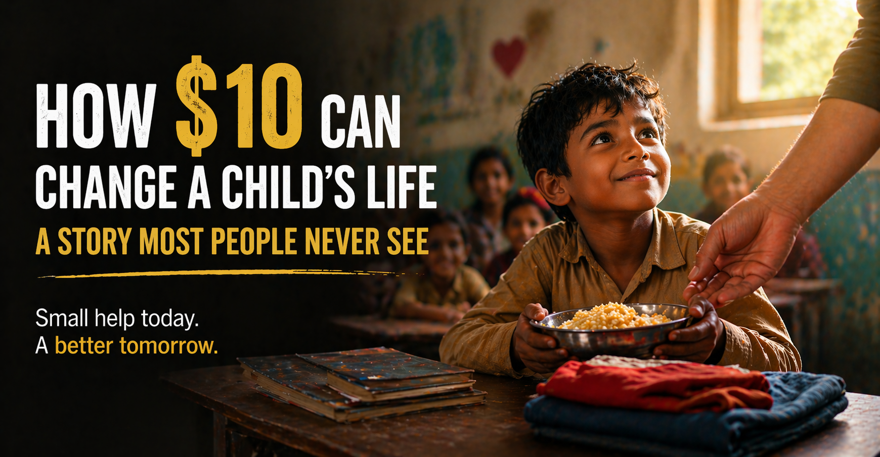 how $10 donation helps a child with food education and care