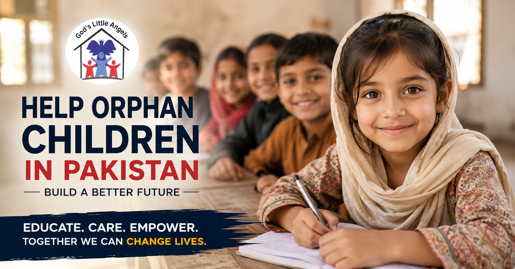 Help orphan children in Pakistan through education, care, shelter, and emotional support