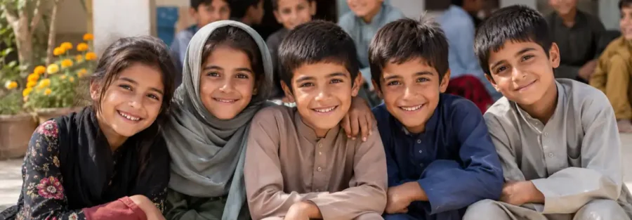 Children at an orphanage in Pakistan receiving education, care, and emotional support in a safe environment