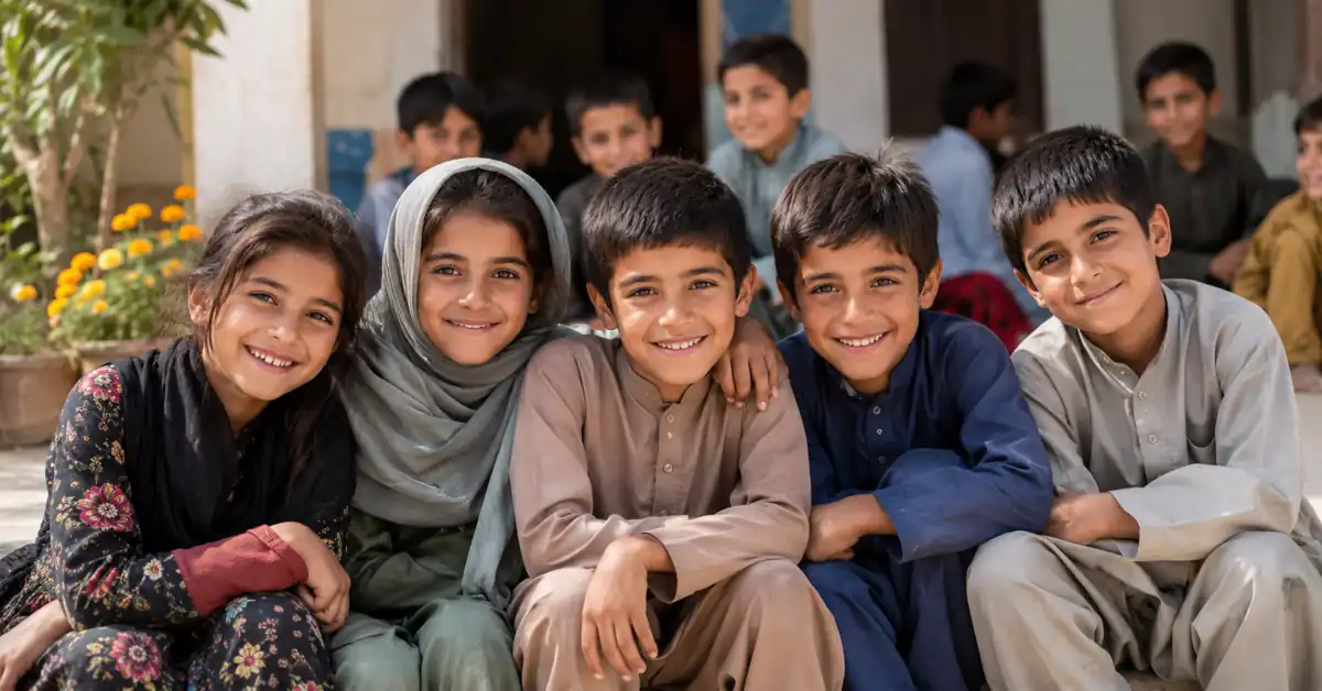 Children at an orphanage in Pakistan receiving education, care, and emotional support in a safe environment