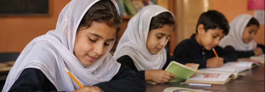 Pakistani orphan children learning together in a welcoming classroom, representing quality education, confidence, hope, and brighter futures through learning.